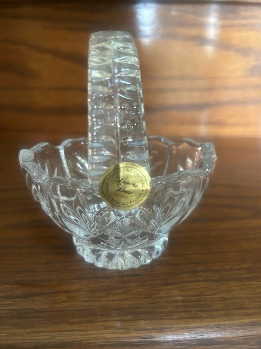 Vintage Princess House Pressed Glass Crystal Basket w original sticker